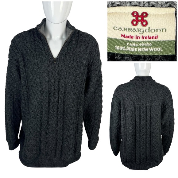 Carraig Donn Mens 2XL Wool Sweater Cable Knit Fisherman Ireland Vintage 1/4 EUC